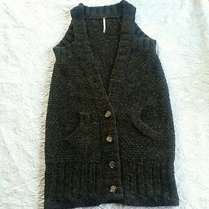 Free People wool blend charcoal gray long woman vest size M